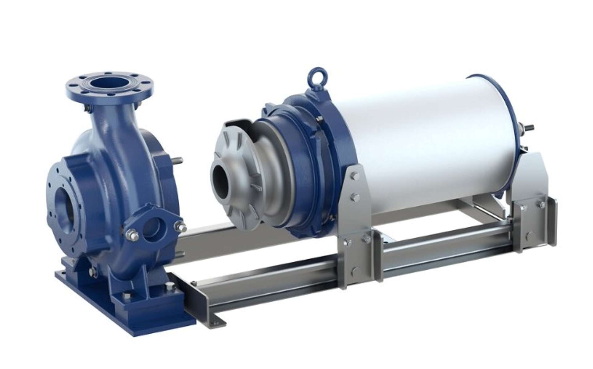 Horizontal aufgestellte KSB Tauchmotorpumpe vom Typ Amarex KRT mit Montagehilfe Amaslide