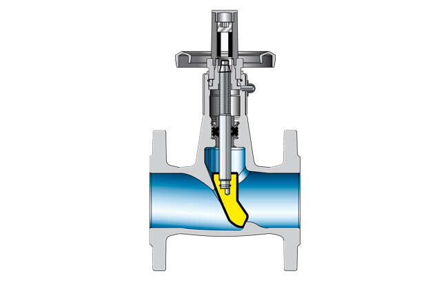 Fig. 1 Valve: Globe valve with slanted seat, soft-seated
