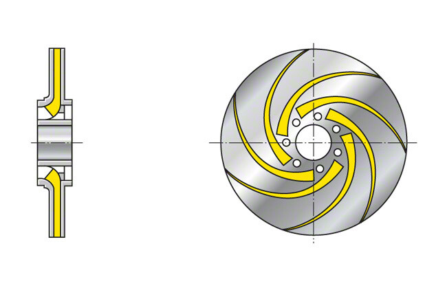 Gbr. 2 Impeller: Impeller radial dengan baling-baling memanjang ke mata hisap (ditunjukkan dengan selubung depan dilepas)