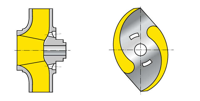 Fig. 10 Impeller: Closed two-channel impeller (shown with shroud removed)