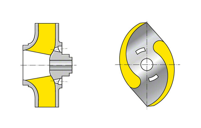 Gbr. 10 Impeller: Impeller dua saluran tertutup (ditunjukkan dengan selubung dilepas)