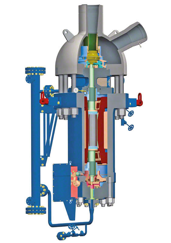 Fig. 3 Circulating pump: Vertical pump, glandless circulating pump with wet rotor motor and heat barrier for steam power plants Fig. 3 Circulating pump: Vertical pump, glandless circulating pump with wet rotor motor and heat barrier for steam power plants