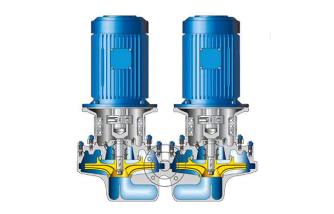 Fig. 3 Circulator pump: Twin pump: Suction and discharge nozzles arranged opposite to each other