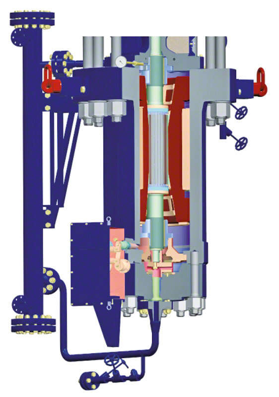 Glandless recirculation pump with wet motor and water-cooled heat barrier for fossil-fuelled power stations