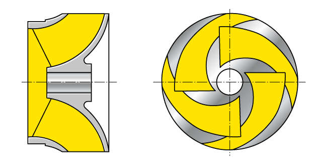 Fig. 3 Impeller: Mixed flow impeller (diagonal impeller) (shown with front shroud removed)