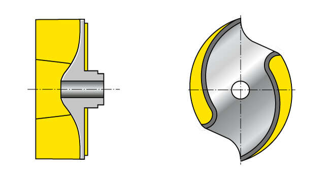 Fig. 11 Impeller: Open two-channel impeller with S-shaped vanes