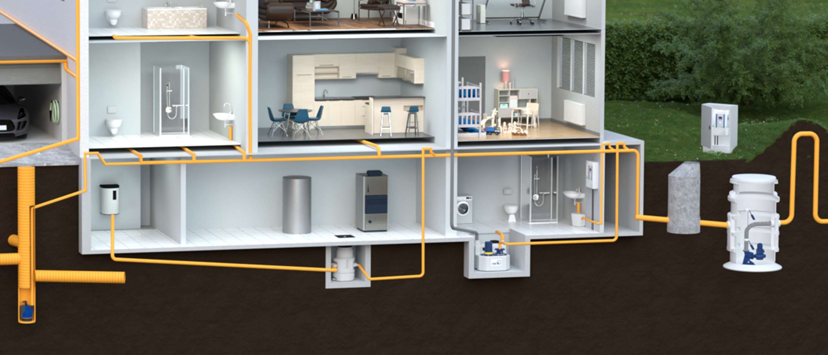 Pump sump with submersible motor pumps