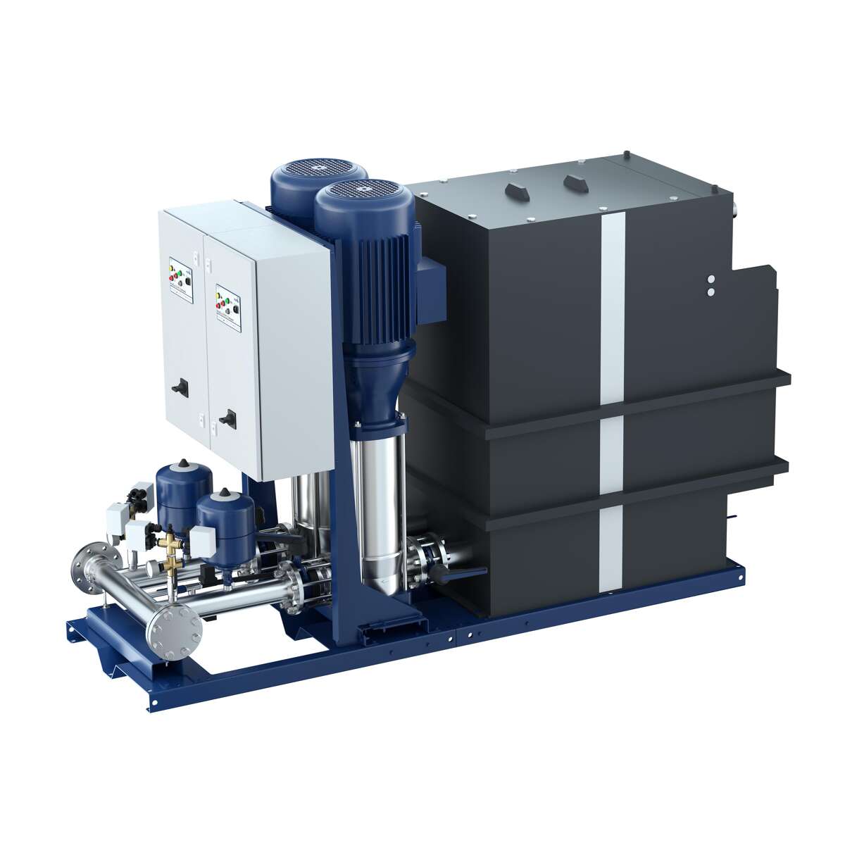 The latest generation of fully automatic break tank package booster sets for fire fighting of the Hya-Duo D FL Compact