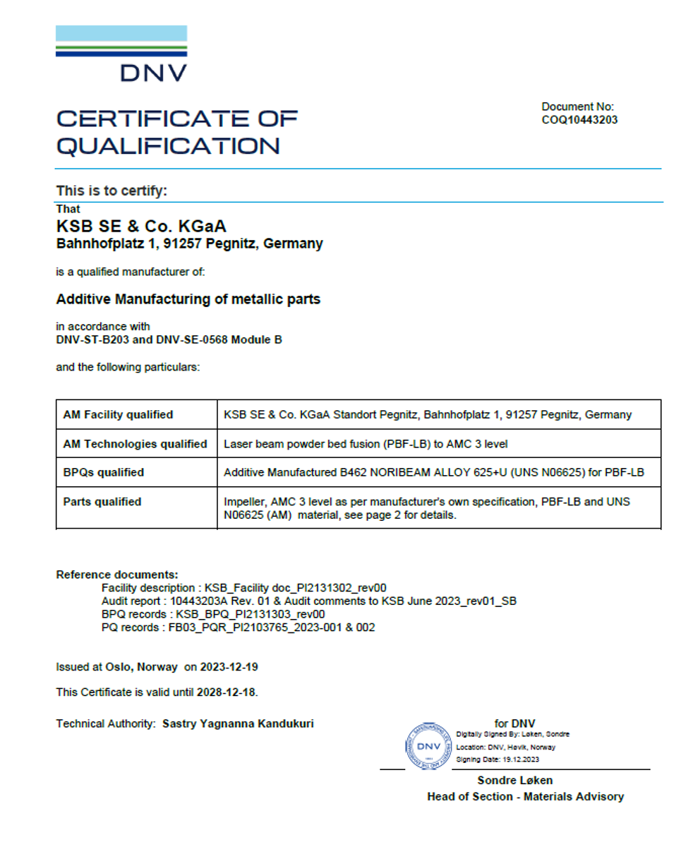 DNV Certificate of KSB SE & Co. KGaA