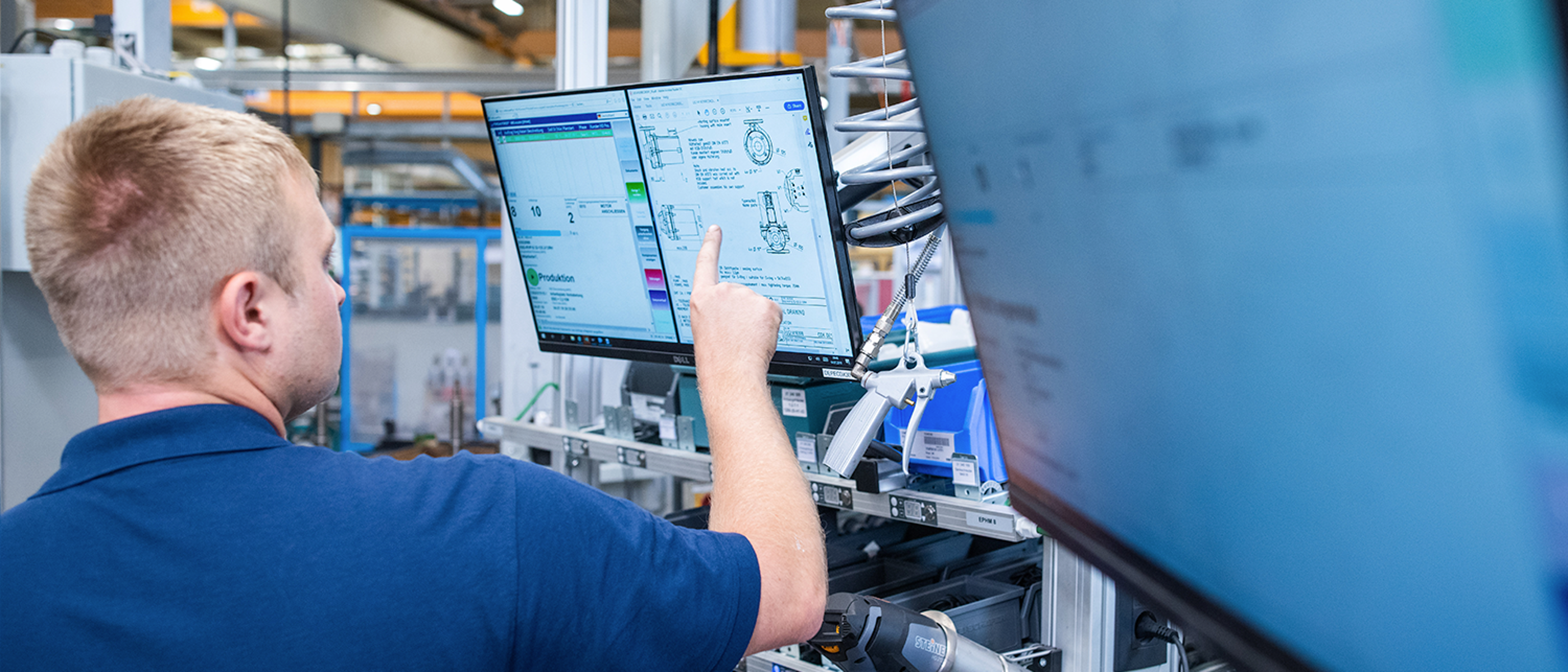 KSB employee views a drawing on the monitor