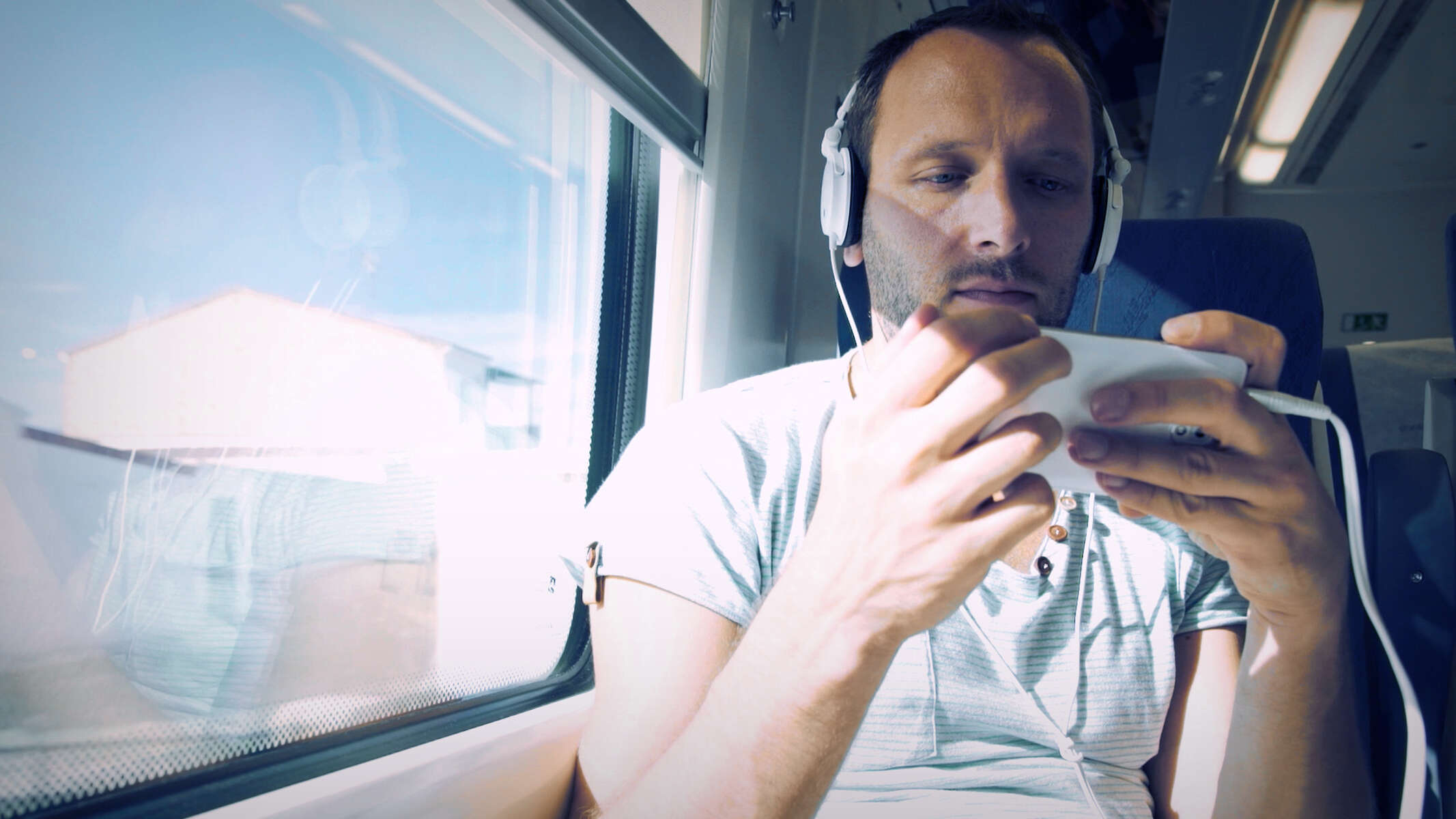 Kai taking the train