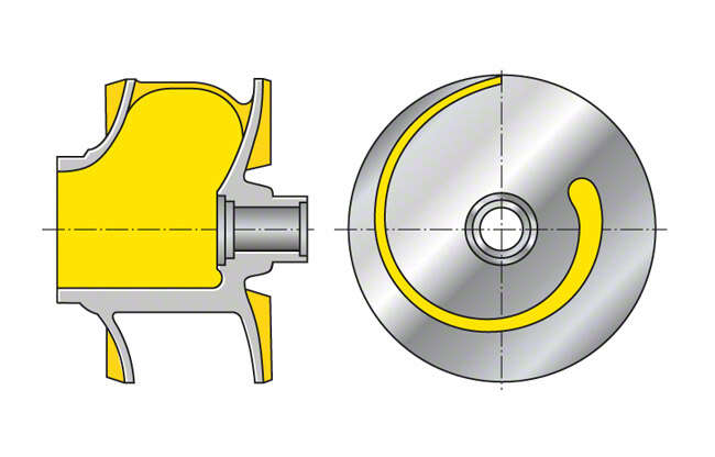Fig. 1 Single-vane impeller: Closed single-vane impeller (shown with shroud removed) Fig. 1 Single-vane impeller: Closed single-vane impeller (shown with shroud removed)