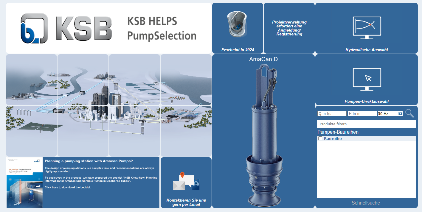 Benutzeroberfläche des Online-Tools KSB HELPS PumpSelection.