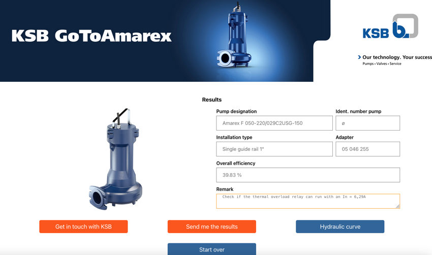 Welche Pumpe zum Austausch die Richtige ist, zeigt die Web-App KSB Go To Amarex.