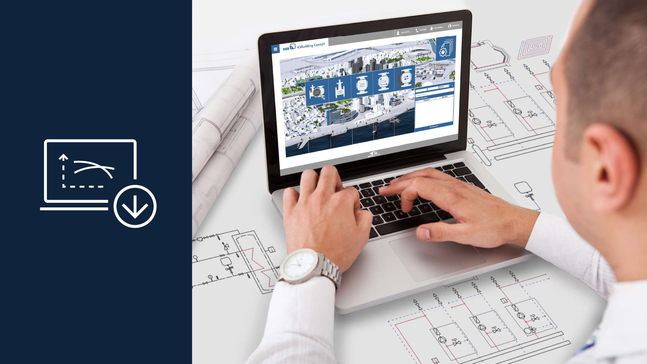 Ein Planer nutzt KSBuilding Consult für die Planung in der Gebäudetechnik.