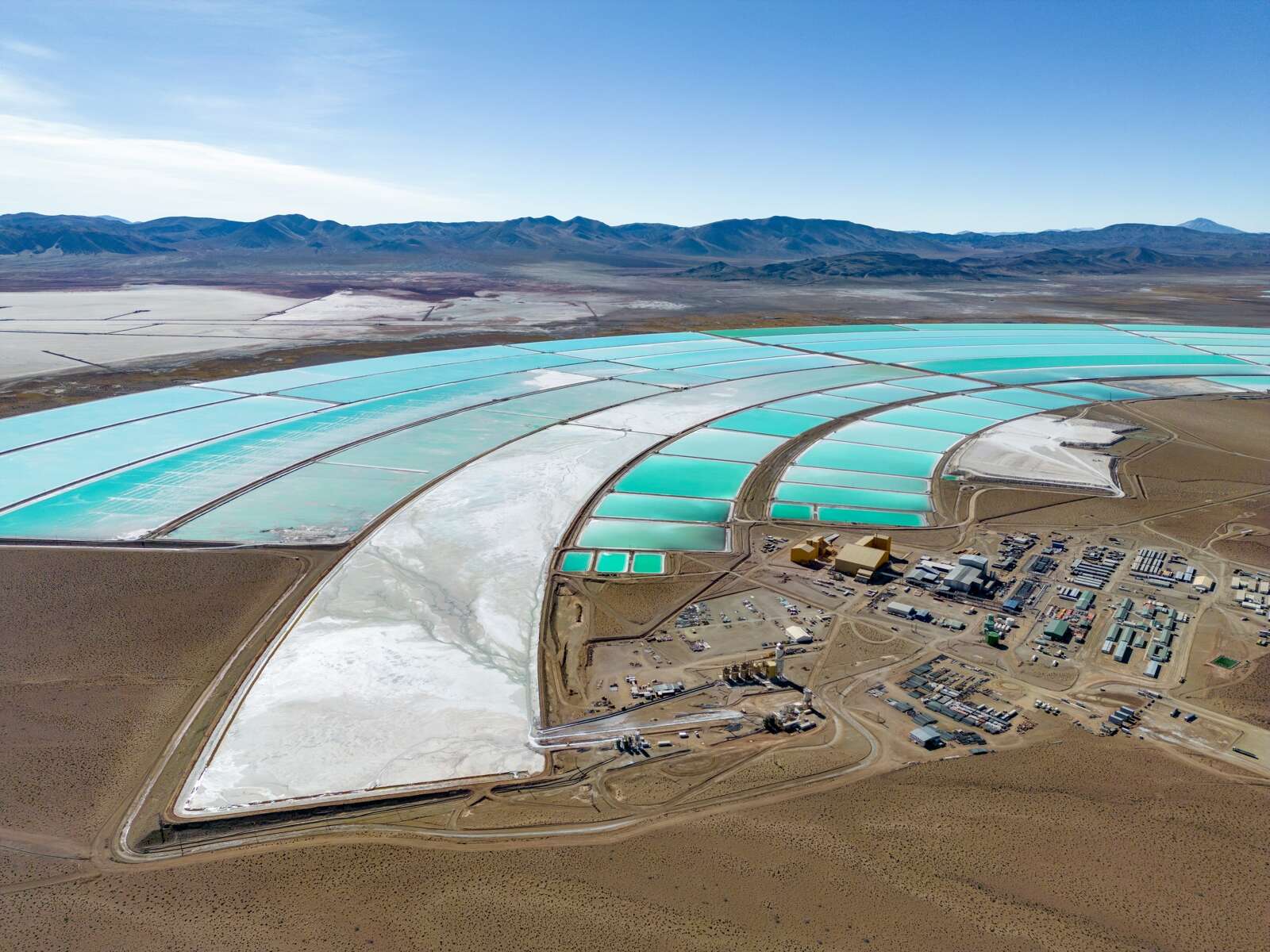 Aerial view of evaporation ponds for the extraction of lithium in Northern Argentina