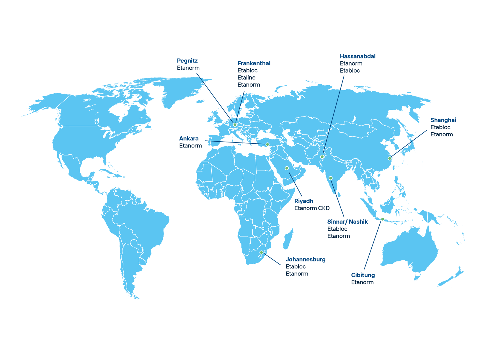 Worldwide production sites for the KSB Etanorm and Etabloc type series Production sites for the KSB Etanorm and Etabloc types series