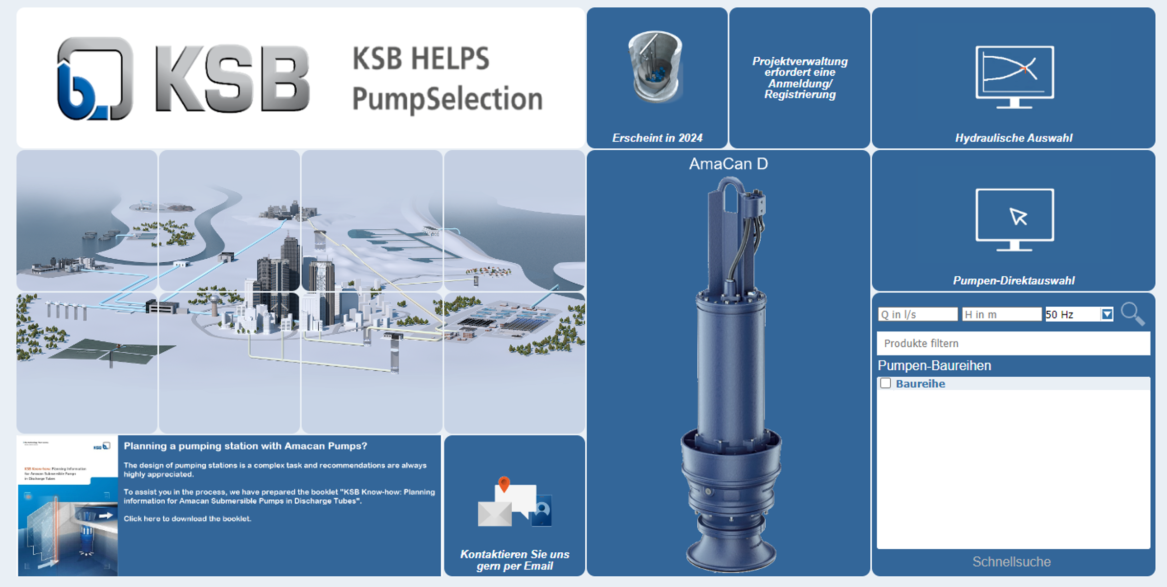 Overzicht van de online tool KSB HELPS PumpSelection.