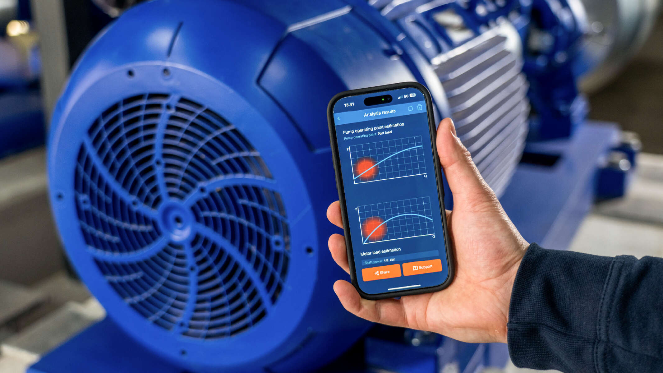 Die KSB Sonolyzer®-App ermöglicht die Prüfung der Energieeffizienz einer Pumpe via Smartphone.