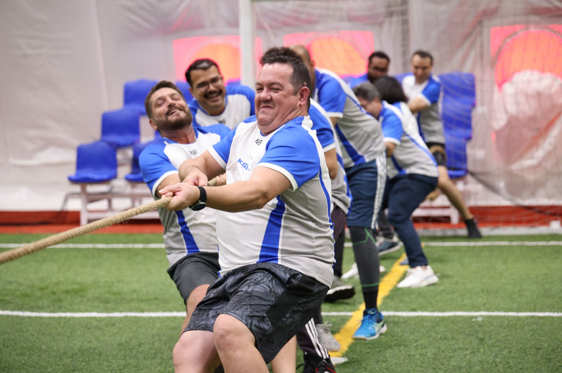 A team from the tug-of-war competition at the Sports Day at KSB Middle East FZE in Dubai