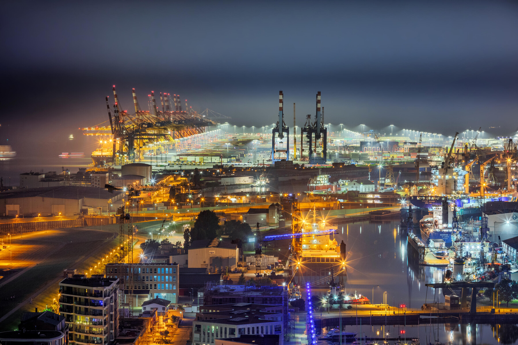 View of the city of Bremerhaven at night
