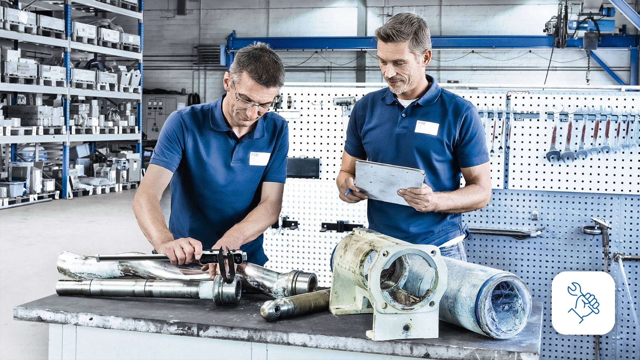 KSB-Reparatur-Spezialisten beim Arbeiten an einer Pumpe