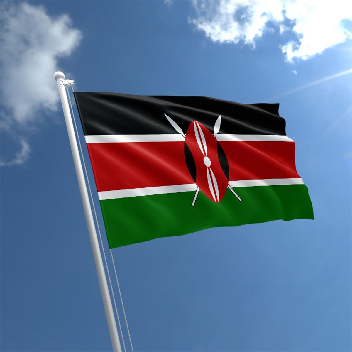Kenyan  flag and blue sky