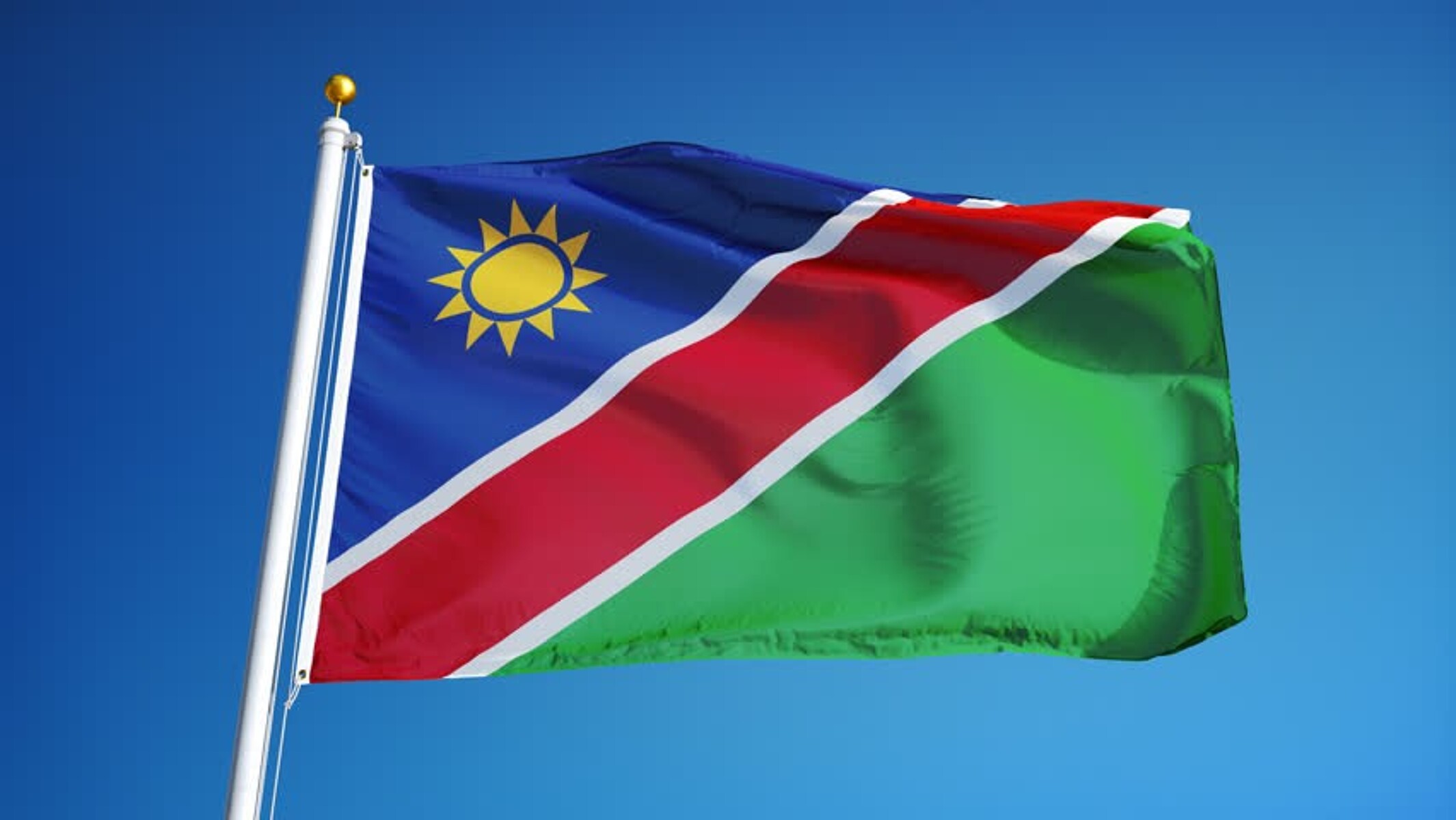 Namibian flag and blue sky