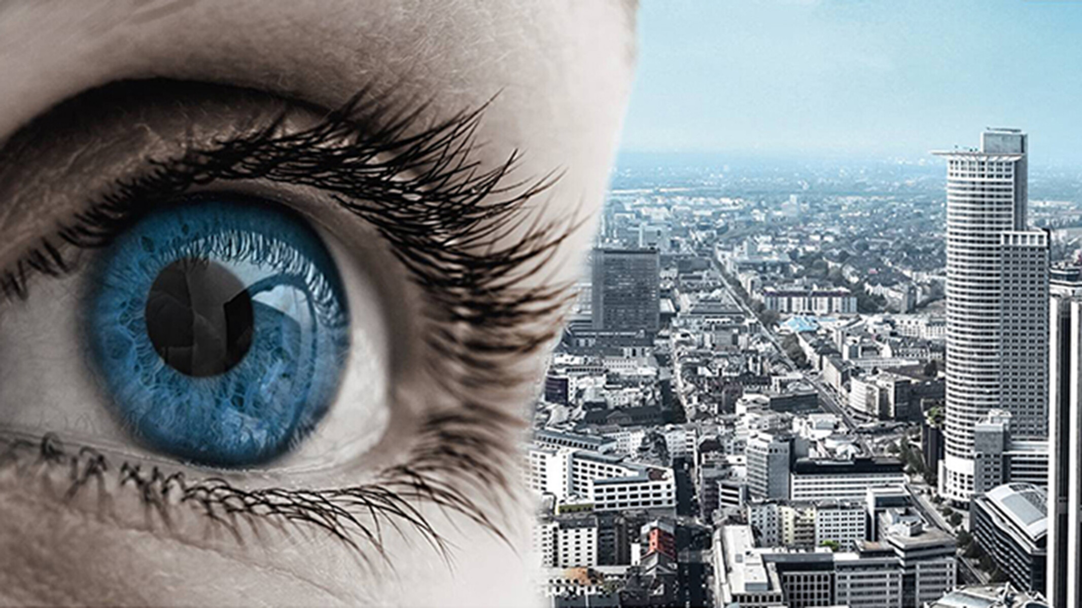 Eye looking over a large city