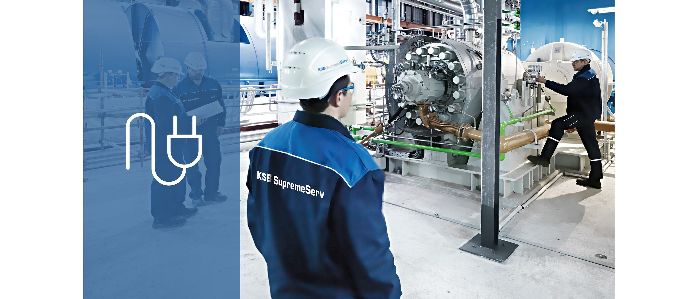 KSB service engineers in a power station, commissioning a boiler feed pump