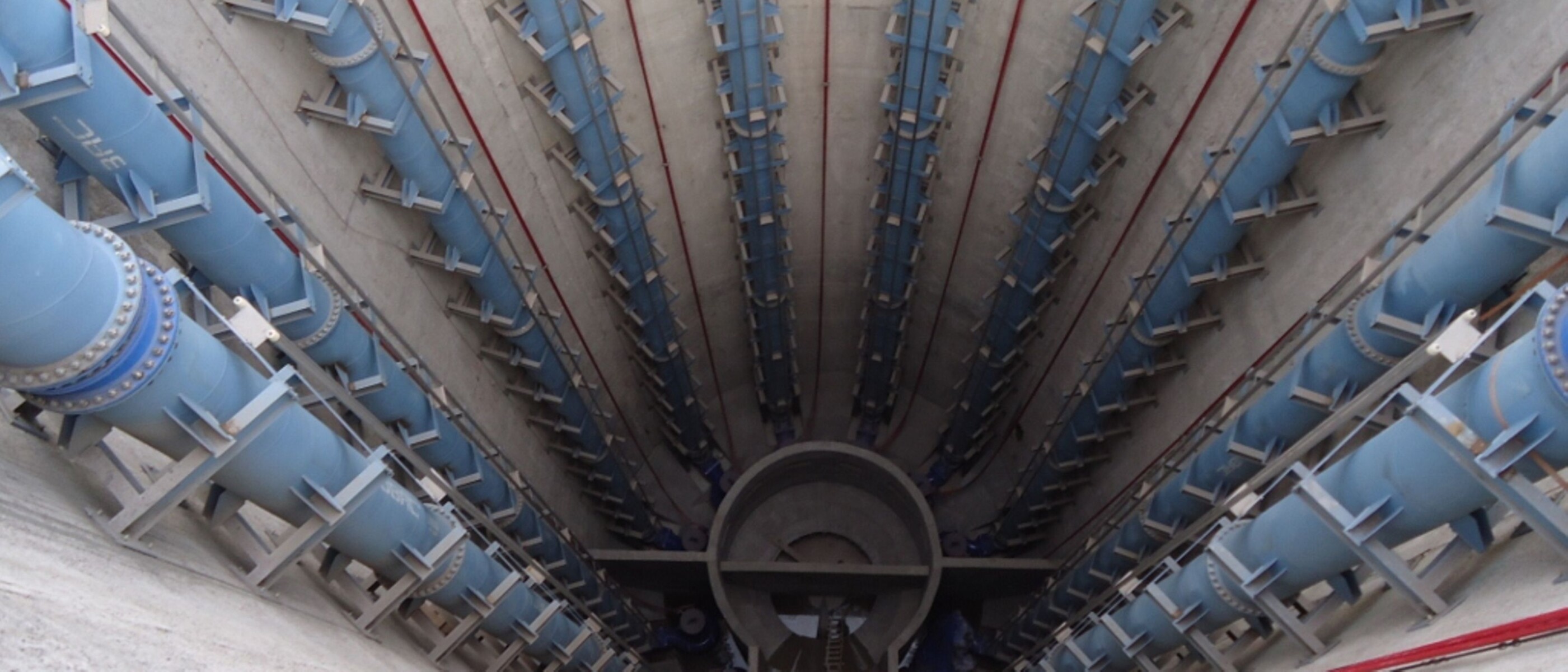Huge submersible motor pumps in one of the two pump sumps of El Caracol
